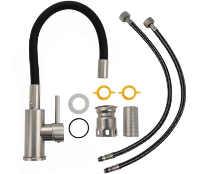 Смесители САНАКС 13063 Смеситель для кухни, гибкий черный излив, из нержавеющей стали марки 304, цвет САТИН