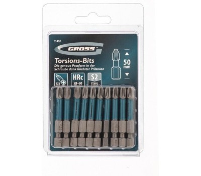 Бита GROSS Бита торсионная PZ3 x 50 мм, для ударных шуруповертов, 10 шт. 11496