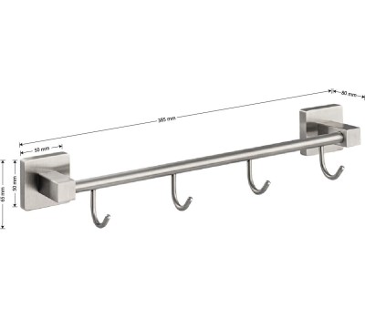 Аксессуары для ванной комнаты GFMARK 87205 Вешалка с четырьмя крючками прямая, из нержавеющей стали, с квадратным основанием, цвет САТИН