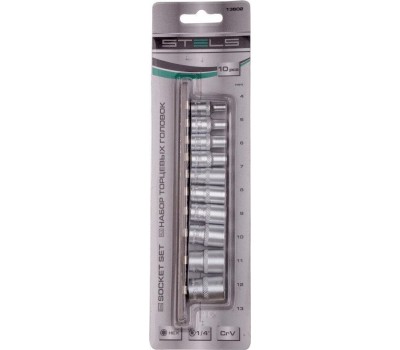 Набор головок STELS Набор торцевых головок, 1/4, шестигранные, CrV, 10 шт, 4-13 мм 13602