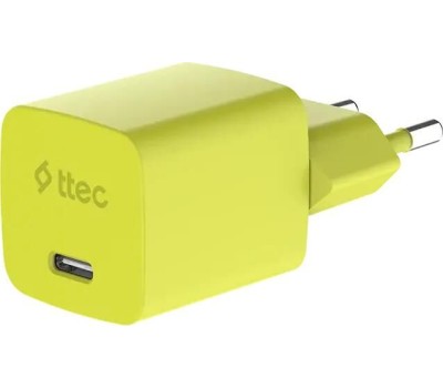 TTEC Сетевое зарядное устройство SmartCharger GAN 45W AVS PD Travel Fast Charger с кабелем USB-C - USB-C 3A. Длина кабеля: 120см. Цвет: неоновый желтый
