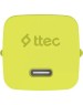 TTEC Сетевое зарядное устройство SmartCharger GAN 45W AVS PD Travel Fast Charger с кабелем USB-C - USB-C 3A. Длина кабеля: 120см. Цвет: неоновый желтый
