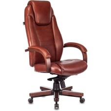 Кресло компьютерное БЮРОКРАТ Кресло руководителя T-9923WALNUT, на колесиках, кожа, светло-коричневый [t-9923walnut/chok]