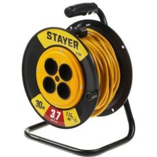 STAYER Удлинитель силовой 55070-30, розеток 4шт, 2x2.5 кв.мм, 10A, 30м, ПВС, катушка, желтый