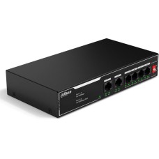 Коммутатор DAHUA DH-SF1006LP 6-портовый неуправляемый коммутатор с РоЕ, 4xRJ45 100Mb PoE, 2xRJ45 100Mb uplink, суммарно 36Вт, коммутация 1.2 Гбит/с, MAC-таблица 2K, металл