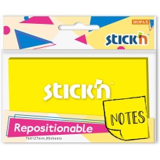 STICK`N Блок самоклеящийся бумажный 27078 76x126мм 80лист. 70г/м2 желтый неон 1цв.в упак