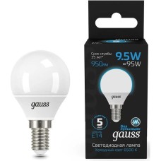GAUSS Лампа светодиодная 105101310 9.5Вт цок.:E14 шар 220B св.свеч.бел.хол. (упак.:10шт)