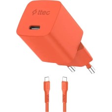 TTEC Сетевое зарядное устройство SmartCharger GAN 45W AVS PD Travel Fast Charger с кабелем USB-C - USB-C 3A. Длина кабеля: 120см. Цвет: неоновый оранжевый