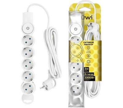 Сетевой фильтр DUWI 32576 5 С/Ф 5 гнезд- 3,0м - белый