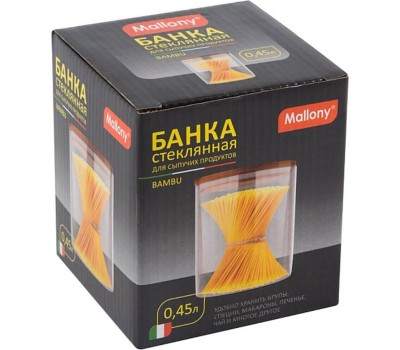 Стеклянная банка MALLONY Стеклянная банка для сыпучих продуктов с крышкой BAMBU, объем: 0,45 л (004451)