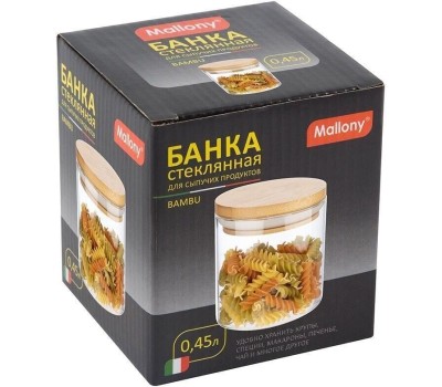 Стеклянная банка MALLONY Стеклянная банка для сыпучих продуктов с крышкой BAMBU, объем: 0,45 л (004451)