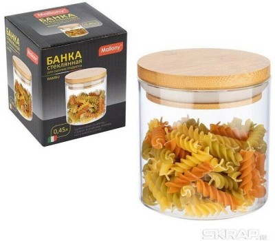Стеклянная банка MALLONY Стеклянная банка для сыпучих продуктов с крышкой BAMBU, объем: 0,45 л (004451)