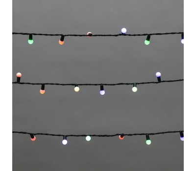 Гирлянда NEON-NIGHT (303-609) Гирлянда Мультишарики 20м, 200LED, диаметр 15 мм, IP44, зеленый провод, свечение мульти (RG/RB), мигание, 230В
