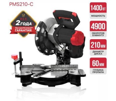 Пила торцовочная P.I.T. Пила торцовочная электрич. PMS210-C (1400Вт, Ø210мм, 3900об., влево 45°, пропил 115мм, лазер)