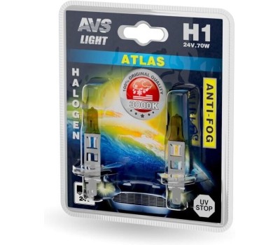 Лампа галогенная AVS Галогенная лампа /ATLAS ANTI-FOG/желтый H1.24V.70W.блистер 2шт