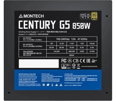 MONTECH Блок питания Century Gold G5, 850Вт, 80 PLUS GOLD, 120мм, черный, retail [century gold g5 850]