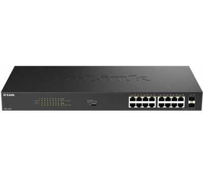 D-Link DGS-1018P/B1A Конфигурируемый коммутатор с 16 портами 10/100/1000Base-T, 2 портами 1000Base-X SFP и DIP-переключателем (16 портов PoE 802.3af/at, PoE-бюджет 240 Вт)