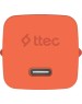 TTEC Сетевое зарядное устройство SmartCharger GAN 45W AVS PD Travel Fast Charger с кабелем USB-C - USB-C 3A. Длина кабеля: 120см. Цвет: неоновый оранжевый