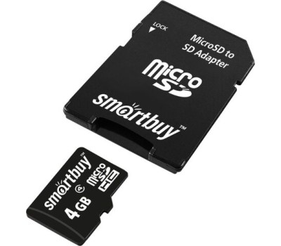 Карта памяти SMARTBUY (SB4GBSDCL4-01) MicroSDHC 4GB Class4 + адаптер