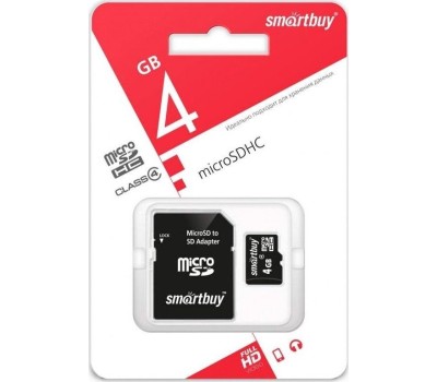 Карта памяти SMARTBUY (SB4GBSDCL4-01) MicroSDHC 4GB Class4 + адаптер