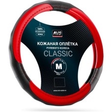 Оплетка на руль AVS GL-910M-BRD Оплетка на руль (нат. кожа) (размер M, черный-красный)