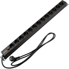 REXANT Блок распределения питания PDU вертикальный 13 розеток СЕЕ 7/4 Schuko 16A фильтр без выкл алюм корп шнур 2м вилка СЕЕ 7/7 Schuko черный