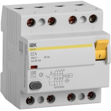 IEK Выключатель дифф.тока УЗО MDV10-4-032-030 ВД1-63 32A 30мА AC 4П 400В 4мод белый (упак.:1шт)