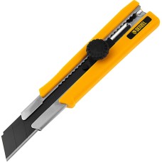 DENZEL Нож, 25 мм, сменное лезвие, SK4, корпус из TPR, метал. направляющая, винтовой фиксатор 78945