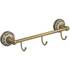 BRIMIX - Вешалка с тремя крючками, прямая, с керамической вставкой с орнаментом, цвет БРОНЗА. 94204