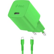 TTEC Сетевое зарядное устройство SmartCharger GAN 45W AVS PD Travel Fast Charger с кабелем USB-C - USB-C 3A. Длина кабеля: 120см. Цвет: неоновый зеленый