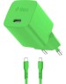 TTEC Сетевое зарядное устройство SmartCharger GAN 45W AVS PD Travel Fast Charger с кабелем USB-C - USB-C 3A. Длина кабеля: 120см. Цвет: неоновый зеленый