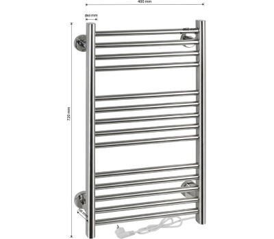 Полотенцесушитель электрический BRIMIX BK109F ЭКСКЛЮЗИВ-ПРЯМОЙ 735х410х53мм на 14 перекладин с сухим ТЭНом, 100W, T-50*C, из нерж.стали