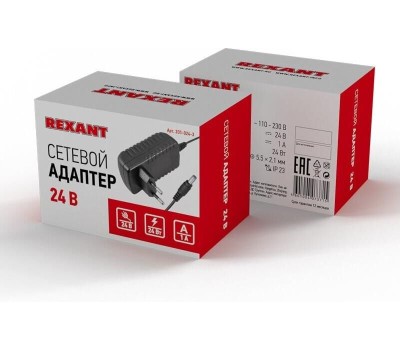 Блок питания REXANT (201-024-3) Источник питания 220 V AC/24 V DC 1 А 24 W с DC разъемом подключения 5.5х2.1, без влагозащиты (IP23)