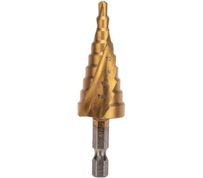 Сверло KRANZ (KR-12-6616) Сверло ступенчатое, 6-8-10-12-14-16-18-20-22-24-26-28-30мм, Р6М5, ТИТАН, трехгр.хвостовик