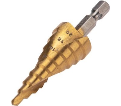 Сверло KRANZ (KR-12-6616) Сверло ступенчатое, 6-8-10-12-14-16-18-20-22-24-26-28-30мм, Р6М5, ТИТАН, трехгр.хвостовик