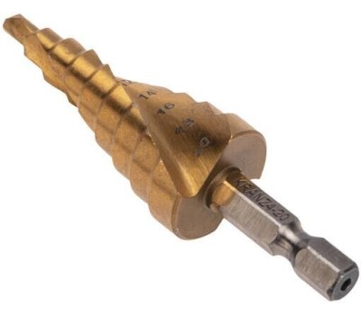 Сверло KRANZ (KR-12-6616) Сверло ступенчатое, 6-8-10-12-14-16-18-20-22-24-26-28-30мм, Р6М5, ТИТАН, трехгр.хвостовик