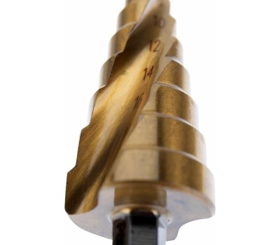 Сверло KRANZ (KR-12-6616) Сверло ступенчатое, 6-8-10-12-14-16-18-20-22-24-26-28-30мм, Р6М5, ТИТАН, трехгр.хвостовик