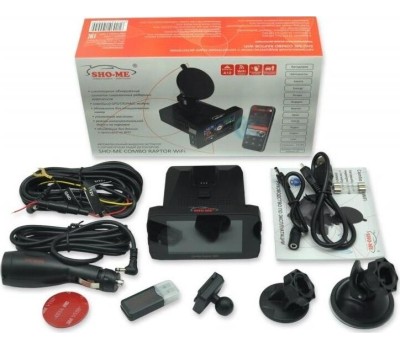 Радар-детектор со встроенным видеорегистратором SHO-ME Видеорегистратор с радар-детектором Combo Raptor WiFi, черный