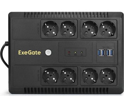 Exegate EX293855RUS ИБП ExeGate NEO NNB-1000.LED.AVR.8SH.CH <1000VA/650W, LED, AVR, 8*Schuko, 4*USB-порта для зарядки, Black>