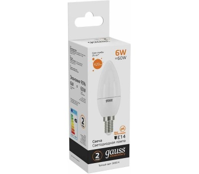 GAUSS Упаковка ламп LED E14, свеча, 6Вт, 10 шт. [33116]