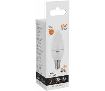 GAUSS Упаковка ламп LED E14, свеча, 6Вт, 10 шт. [33116]
