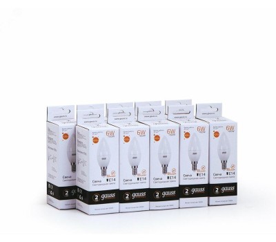 GAUSS Упаковка ламп LED E14, свеча, 6Вт, 10 шт. [33116]