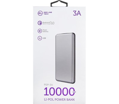 REDLINE Внешний аккумулятор (Power Bank) PDP-3A, 10000мAч, серебристый [ут000018984]