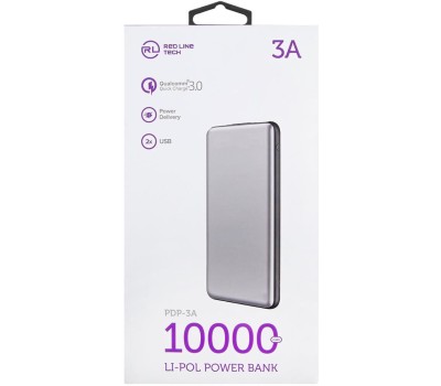 REDLINE Внешний аккумулятор (Power Bank) PDP-3A, 10000мAч, серебристый [ут000018984]