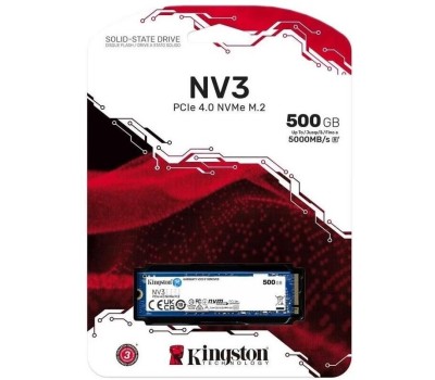 Накопитель SSD KINGSTON Накопитель SSD 500Gb NV3 (M.2 2280 PCI-E Gen4.0x4, NVMe, R/W 5000/3000MB/s, MTBF 2M, 160TBW) (SNV3S/500G)