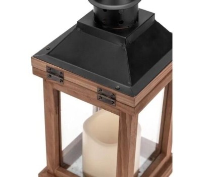 NEON-NIGHT Фонарь декоративный со свечкой, корпус из дерева, коричневый, 15х15х38cм, теплый белый