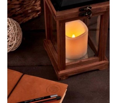 NEON-NIGHT Фонарь декоративный со свечкой, корпус из дерева, коричневый, 15х15х38cм, теплый белый