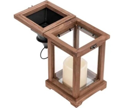 NEON-NIGHT Фонарь декоративный со свечкой, корпус из дерева, коричневый, 15х15х38cм, теплый белый