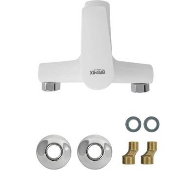 BRIMIX - Смеситель для ванны, короткий излив, БЕЗ ШЛАНГА И ЛЕЙКИ, шаровый, из высокопрочного АБС пластика, цвет БЕЛЫЙ. 557-1