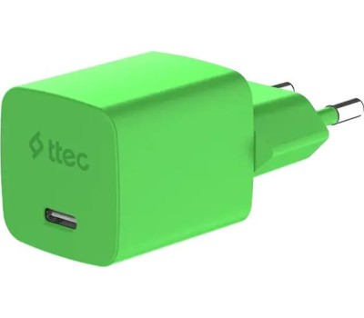 TTEC Сетевое зарядное устройство SmartCharger GAN 45W AVS PD Travel Fast Charger с кабелем USB-C - USB-C 3A. Длина кабеля: 120см. Цвет: неоновый зеленый